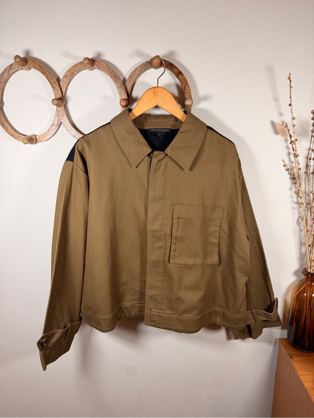 Christian Lacroix Cropped Colorblock Utility Chore Jacket Women L Khaki Black